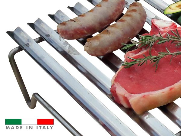 GRATICOLA IN ACCIAIO INOX GRIGLIA CON RECUPERO GRASSI PER BARBECUE E CAMINO  - Ferracci Shop online